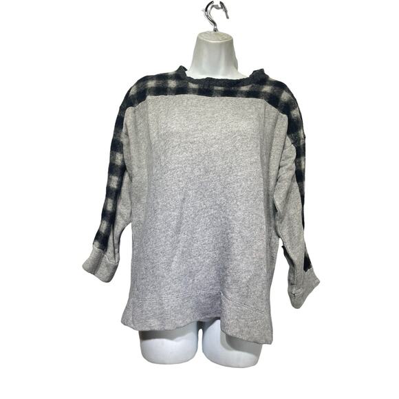 MADEWELL Gray Black Buffalo Plaid Gingham Checkered Wool Crewneck Sweatshirt S - Picture 1 of 6
